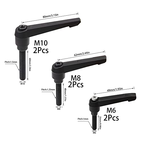 Image of 6Pcs Male Thread Adjustable Handle Machine Knobs Clamping Lever Handle Stud M6 M8 M10