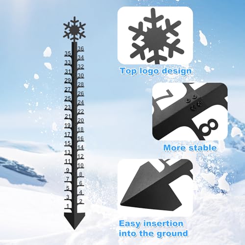 Eisen-Schneemessstab für den Außenbereich, 91,4 cm Schneemessstab, schwarz, dick, verbessert, winddicht, Schneefall-Messgerät für Hof, Rasen, Garten – Bild 4