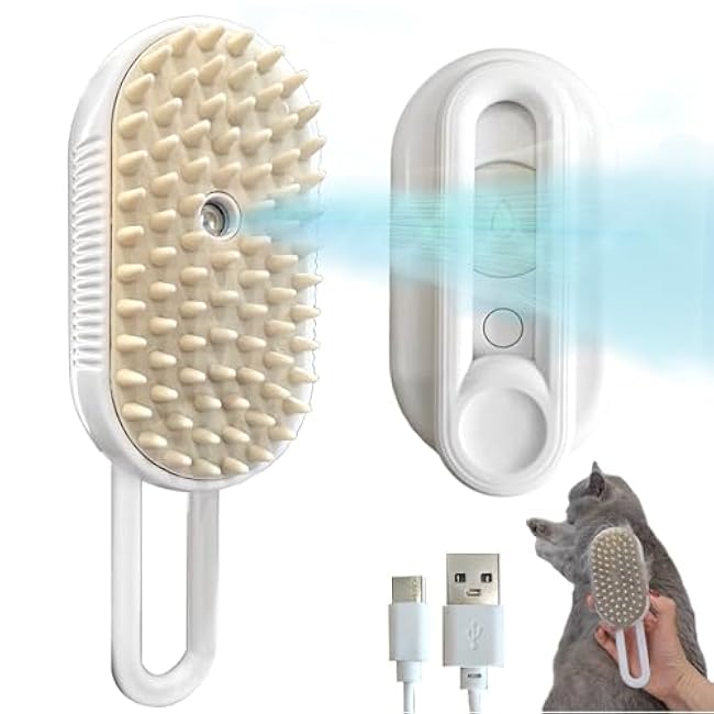 Cat Steam Brush for Shedding, Steam Brushes for Indoor Cats, 4 In 1 Rechargeable Cat Grooming Brush,Anti-Static, Massage, Cleaning, Shedding & Combing-r0B9pUZ1