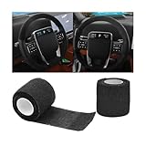 KHGUZ Car Steering Wheel Cover Wrap Tape, 2PCS Non-Slip Sweat-Absorbent Steering Wheel Protective Strap Bandage, Breathable Vehicle Interior Accessories, Universal for SUV RV Truck (Black)