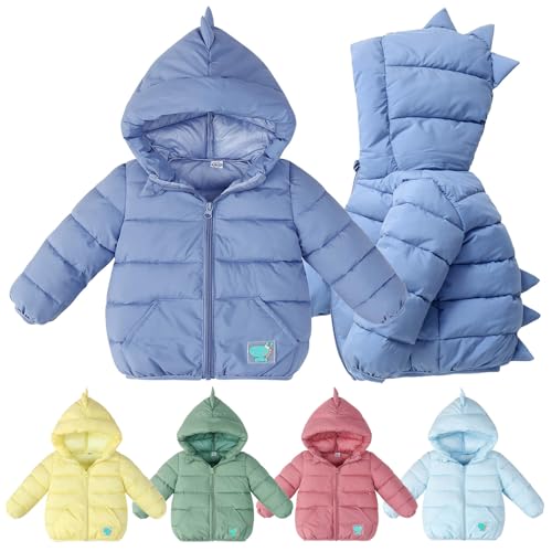 Toddler Cute Dinosaur Puffer Jacket Girls Boys Zip Up Quilted Long Sleeve Padded Down Hooded Winter Coat for 2-7 Years2