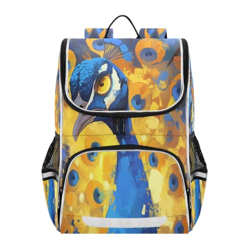 Sac à dos scolaire de grande capacité dessin animé paon cool pour filles et garçons