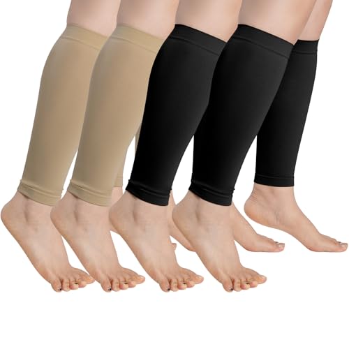 HOVEOX 4 Pairs Calf Compression Sleeves for Men and Women Leg Sleeves Footless Compression Socks for Running Cycling Sports