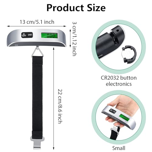 BODINELIA Digital Luggage Scale, Suitcase Weight Scales with Backlight LCD Display, 110lb/50kg Hanging Baggage Scale for Travel Accessories Essentials (Included Battery)