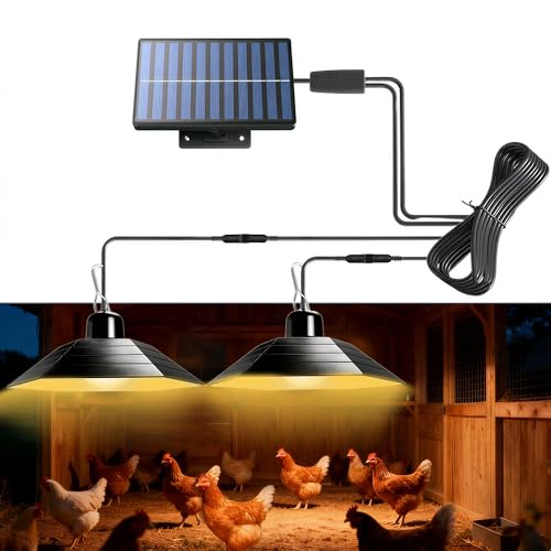 sooogd 4800mAh Solar Chicken Coop Light with Timer, 3/5/8H Remote, Chicken Coop Accessories, Dual Lamps 58 LED, 3 Brightness Levels, 19.6ft Cords, IP54 Waterproof Light for Sheds Barns Farm Stables