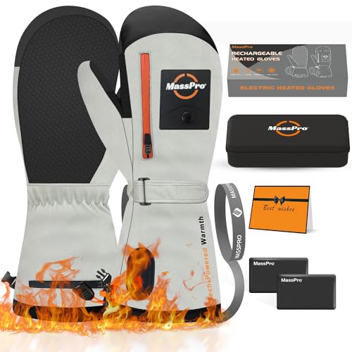 Heated Mittens for Men Women - 5000mAh Heated Gloves Rechargeable Electric & Touchscreen Waterproof 3 Temperature Hand Warmer Ski Gloves with Velvet for Cold Weather Hiking Snowboarding Winter Outdoor