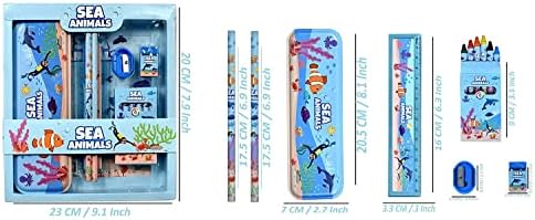 Prime Deals Sea Animal Stationary Kit for Girls Pencil Pen Book Eraser Sharpener - Stationary Kit Set for Girls/Birthday Gift (Sea Animal 12 Pcs)