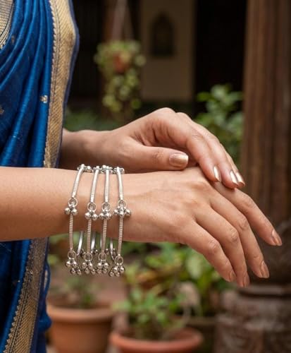 Image of Kashmiri Traditional Bangles Set for Women | Gold Plated /Silver Plated Handcrafted Ghungroo Bangles | Ethnic Bridal Festive Jewellery | Pack of 8