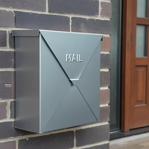 Image of NACH Mailboxes for Outside Wall Mount, 10 x 10 x 4 inch Silver Mail Boxes for House Outside, Waterproof Mailboxes for Outside - Chicago Style Mail Box