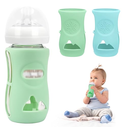 Image of 2 Pack Silicone Sleeves for Philips Avent Glass Natural Baby Bottle 8oz, Food Grade Silicone, BPA Free Glass Baby Bootle Sleeve, Anti Breakage Baby Bottle Holder, Anti-Scald, Dishwasher/Heaters Safe
