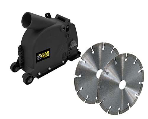 FARTOOLS Carter de rainureuse béton + 2 disques diamand béton Ø125mm pour meuleuse d'angle 115/125mm, compatible toute meuleuse grâce à 4 bagues de réduction