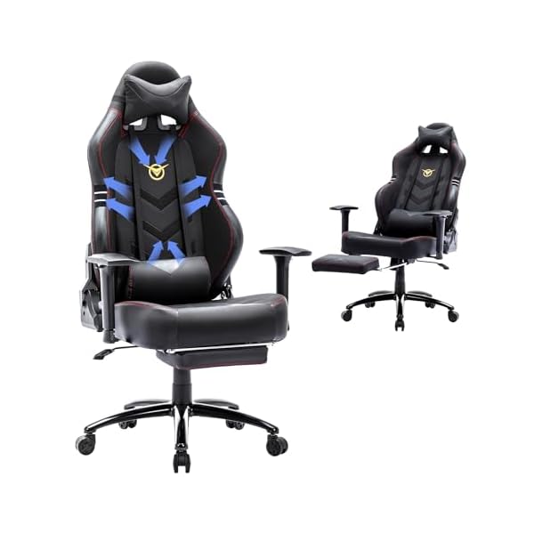 Big and Tall Gaming Chair with Footrest 350lbs-Racing Computer Gamer Chair, Ergonomic High Back PC Chair with Wide Seat, Reclining Back, 3D Armrest for Adult-Black