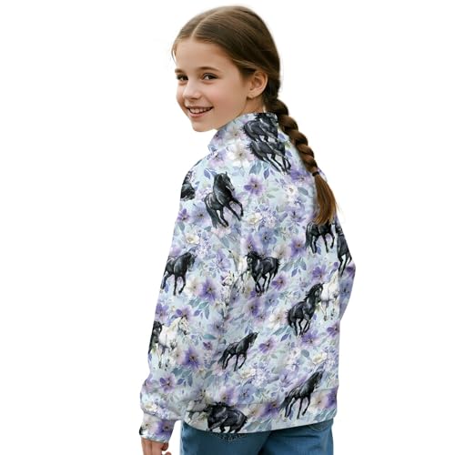 Image of AmzPrint Girls Graphic Quarter Zip Coat Long Sleeve Lightweight Oversized Athletic Running Hoodies For Kids Teen Girls