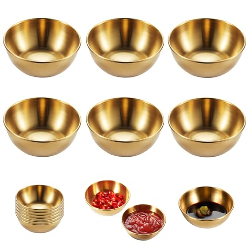 NLONLL 6 Piezas Cuencos Aperitivos Acero Inoxidable Cuencos de Salsa Tazón Pequeños Cuencos Dorado Mini Cuencos de Inmersión Especias Cuencos para Salsa de Soja Sushi Condimento Aperitivos Frutas