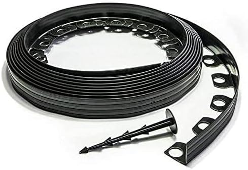 Konrado-Garden Ribbonboard Black Lawn Edging Flexible Garden Edging 10 Meters with 40 Super Strong Securing Pegs Anchors Landscape Grass Border for All Gardening Ideas (10 m, Black)