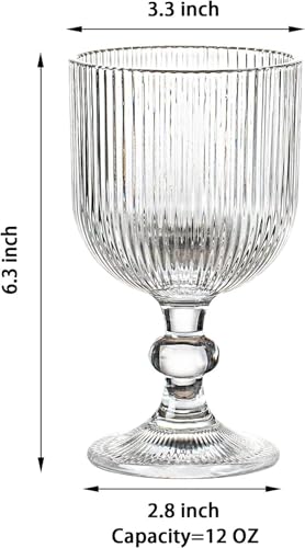 Image of Forestamart Clear Vintage Wine Glass (350ml),Embossed Retro Glass Cups for Cocktail and More,Premium Crystal Stemware Set,Barware Set for Restaurant,Home,Christmas Gifts (4)