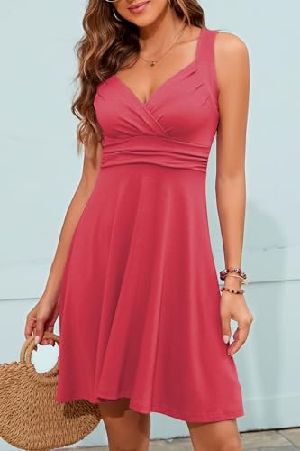 Image of Womens Wrap V Neck Sleeveless Sundress Summer Flare Tank Dress