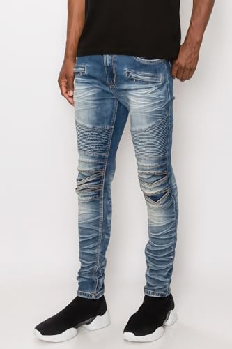 Mens Creased Biker Denim Jeans3