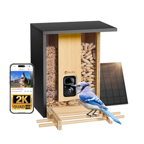 NETVUE by Birdfy Smart Bird Feeder with Camera Solar Powered 2K Live Steam&AI Bird Species Identification&Motion Detection,Birds Watching Wood Feeder for Chistmas Gift for mom,Children and Myself