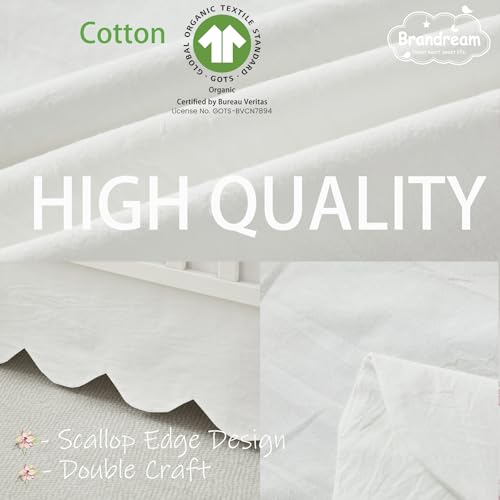 Image of Brandream Scallop Edge Organic Cotton Crib Skirt, Baby Boy, Baby Girl, Gender Neutral Crib Skirt Toddler Bedskirt Farmhouse Chic Nursery Crib Bed Skirt, Boho Bohemian Solid Cream White Skirt