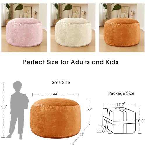 Image of Bean Bag Chairs for Adults - Memory Foam Furniture BeanBag Chair - Kids /Teens Sofa with Soft Micro Fiber Cover - Round Fluffy Couch for Living Room Bedroom College Dorm - 4 ft, Golden Brown