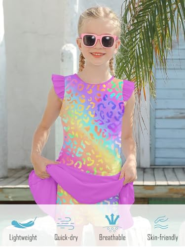 Image of Girls Swimsuit 2 Piece Ruffle Bathing Suit UPF 50+ Tankini Swimsuit Skirt with Lining Size 3-10