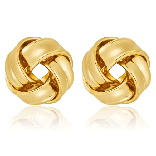Image of LILIE&WHITE Gold Love Knot Stud Earrings for Women, Hypoallergenic, Twisted Woven Knot Design, Chunky Statement Jewellery