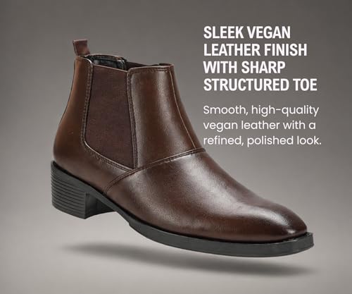 Image of Kraasa Men's Height Increasing Chelsea Boots | PU Leather Slip-On Ankle Boots | Comfortable Formal & Smart Casual Footwear