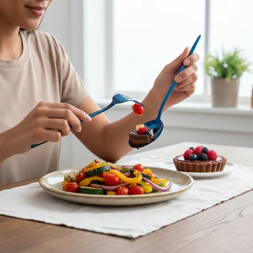 Image of 4 Pcs Blue Slim Handle Stainless Steel Cutlery Set for Dining Table with Spoon and Fork Set & Butterknife - The Perfect Tableware /Flatware