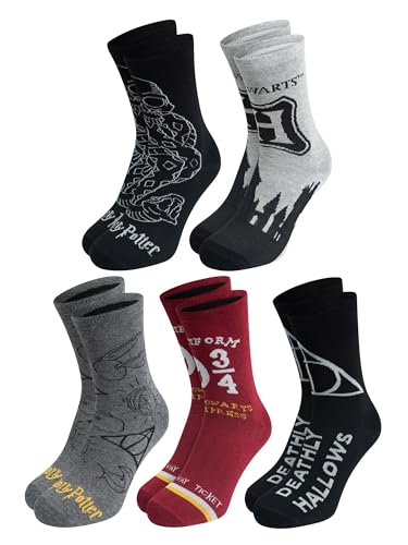 Calcetines Harry Potter para Hombre - Calcetines de Entrenamiento Hogwarts 40-45 (Paquete de 5), multicolor, 40-45