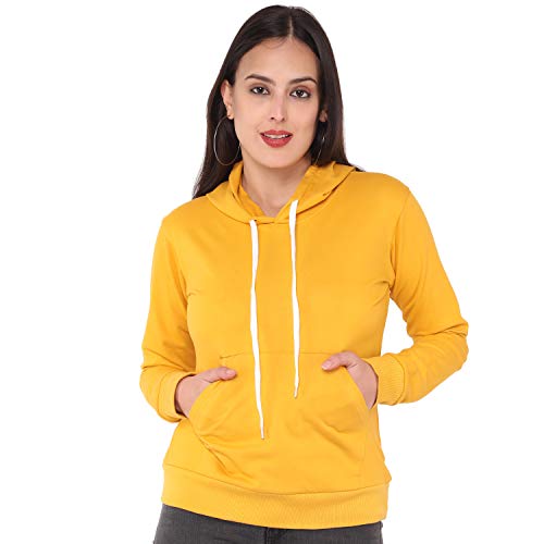 Image of JUNEBERRY Cotton Fleece Yellow Hooded Sweatshirt for Women /Girls