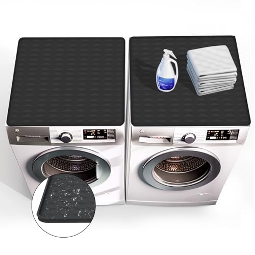 2PCS 25.2"x 23.2" Washer and Dryer Covers for The Top, Silicone Dryer Top Protector Mat Non-slip Washing Machine Covers for Laundry Machine(Black)