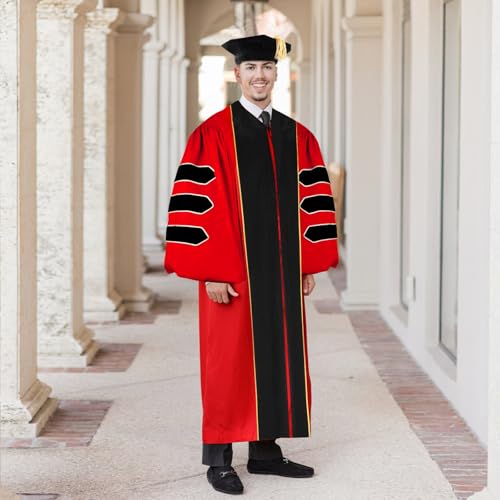 Image of Unisex Doctoral Graduation Gown with Gold Piping | Academic doctoral Cap and Gown for Graduation Ceremony