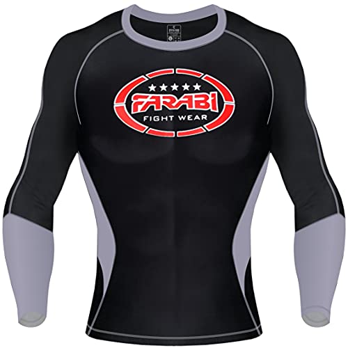 MMA Rash Guard Compression Top, Gym Training Body Armour, BJJ Base Layer Top, MMA Boxing Kickboxing Training Top (Black/Grey, X-Large)