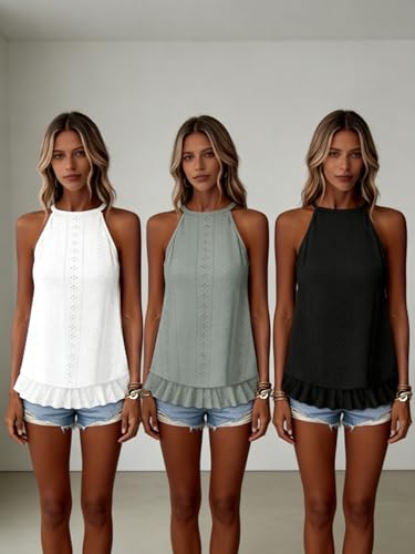 Consigue comodidad y estilo con este pack de 3 camisetas sin mangas. Su tela ligera y transpirable te mantendrán fresca en verano. El diseño con volantes añade un toque femenino y fluido a tu look casual. ¡Perfectas para combinar y disfrutar del calor!