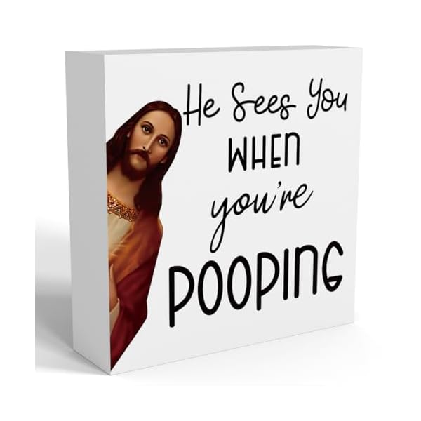 Funny jesus christian easter decor easter bathroom decoration are you pooping sign jesus decor for home wooden box decor sign for home farmhouse office bathroom living room table shelf tiered  urban country home decor