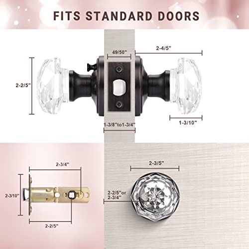 Knobwell Vintage Clear Crystal Door Knobs With Lock, Privacy Glass Door Knob For Bedroom And Bathroom, Crystal Regency Fluted Glass Door Knobs With Victorian Plate Rosette, Oil Rubbed Bronze #TOP3