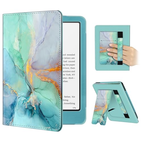 Image of Fintie Case for 7 inch /6.8 inch Kindle Paperwhite(12th /11th Generation-2024 /2021) and Kindle Colorsoft Signature Edition -Slim Foldable Stand Cover Auto Wake /Sleep for Paperwhite 2024, Green Marble