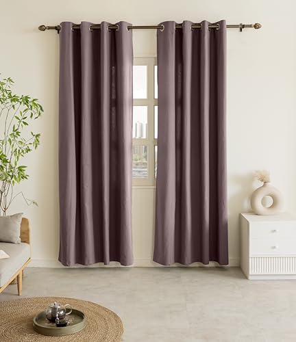 Image of THE LINEN COMPANY Cotton Solid Light-Filtering Grommet Door Curtain, 8 Feet, Levender, Pack of 2