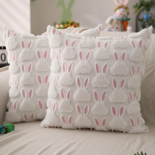 DFXSZ-Easter-Pillow-Covers-18x18-inch-Set-of-2-Easter-Decorations-Pink-Ears-White-Rabbit-Soft-Plush-Faux-Fur-Jacquard-Throw-Pillows-for-Bedroom-Sofa-Holiday-Festivals-Home-Decor-FHJ-07D18