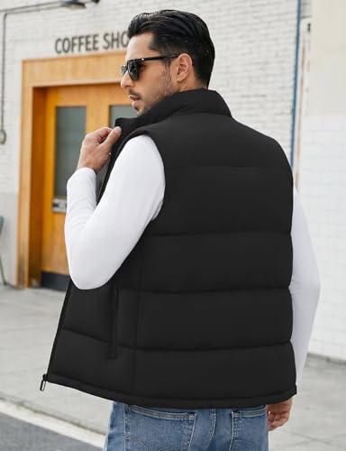Image of WHN Men's Casual Puffer Vest Lightweight Full Zip Up Work Sleeveless Jacket Stand Collar Outerwear with 3 Pockets