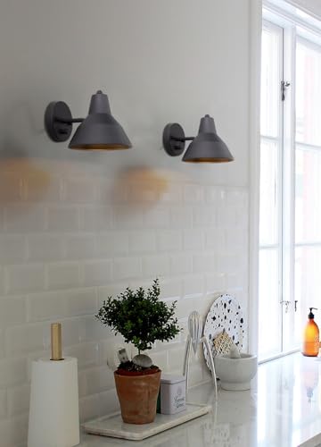Image of Yosoan Set of 2 Black Indoor Vanity Wall Sconce with Dimming On Off Switch | Hardwired Vintage Fixture with 6.89 inch Bowl Metal Shade Reading Bedroom Bunk