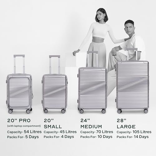 Image of Assembly Trolley Bag Set of 2 (20-24 Inch) Luggage Set with TSA Approved Locks & Durable Design, Polycarbonate Hard Shell Spinner Trolley Bag Set for Couples, Silver (Small & Medium)