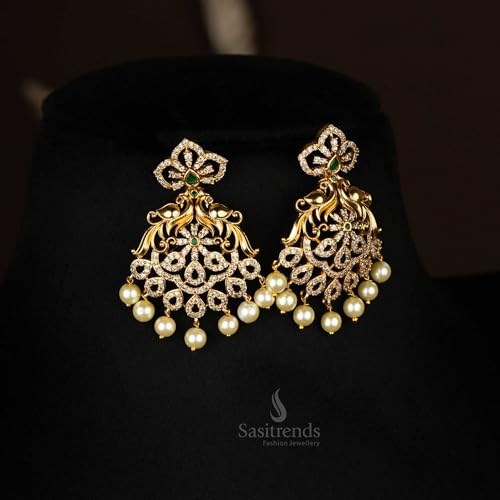 Image of Sasitrends Temple Wear Gold Plated AD Studded Choker Necklace With Earring Jewellery Set For Women & Girls