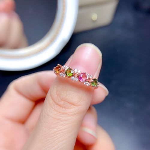 Colorful Dainty Cubic Zirconia Rainbow Round Shape Zircon Statement Ring for Women 18K Rose Gold Plated Eternity Wedding Band Emerald-Cut Rainbow Multi Color Created-Gemstone Eternity Ring3