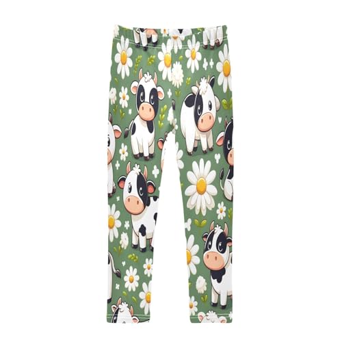 Toddler Girls Leggings Printed Yoga Pants Leggings Cow White Daisy for Kids