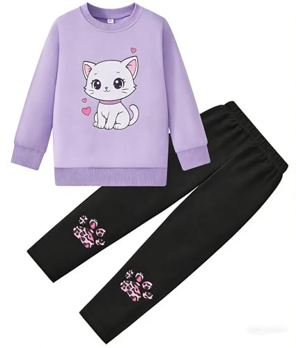 Image of Little Girls Outfits 2 Piece Toddler Long Sleeve Sweatshirt Leggings Pants Fall Winter Clothing Set 2-10 Years