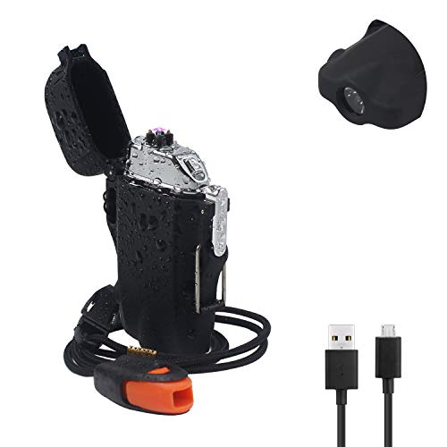 JIADA Waterproof Lighter, USB Plasma Electric Lighter Waterproof with Flashlight Flameless Lighter Windproof Arc Lighter for Outdoor Camping Hiking 2in1 (Black)