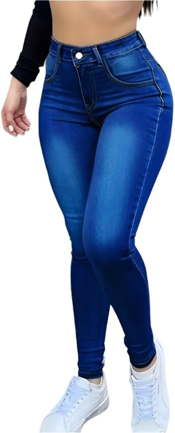 High-Waisted Stretch Denim Jeans for Women – Slim Fit, Comfortable Casual Pants, Functional Pockets in Black, Grey, Washes