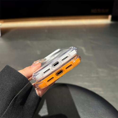 Coque iPhone 15 Orange Transparente Magnétique Anti-Choc avec Support